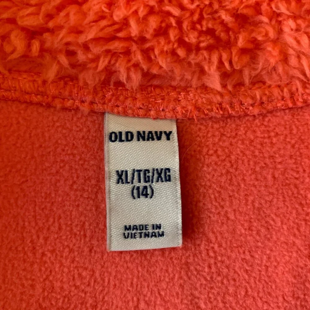 Share Old Navy girls salmon pink fleece fluffy vest jacket zipper pockets sz 14